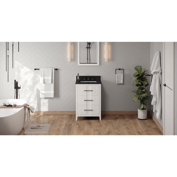 Jeffrey Alexander 24In. White Katara Vanity, Black Granite Vanity Top, Undermount Rectangle Bowl VKITKAT24WHBGR - main